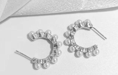 Silver Open Hoop Pearl Paparazzi Earring