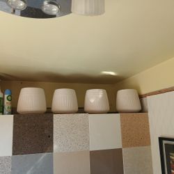 4 White Matte Glaze Mid Century Modern Style Planters 9 Inch 