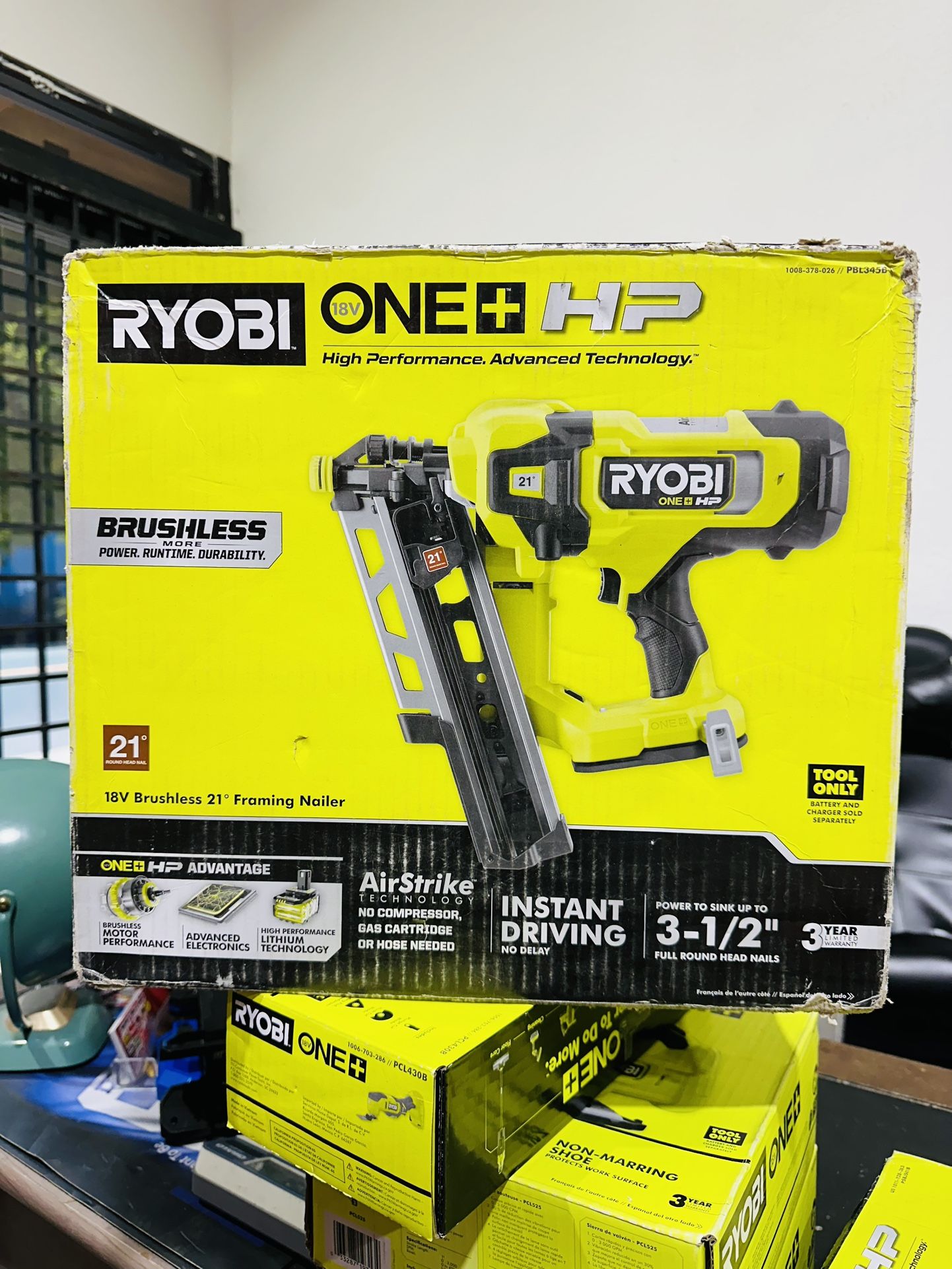 RYOBI ONE+ HP 18V Brushless Cordless AirStrike 21° Framing Nailer (Tool Only)
