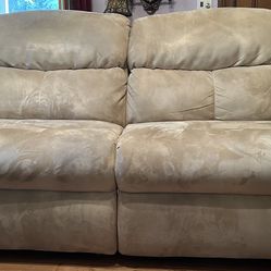 Reclining Sofa - Beige Microfiber Recliner