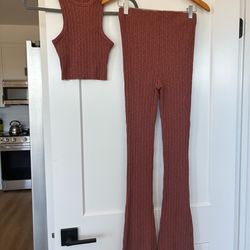 Ribbed Two-Piece Cropped Tank Top & Pant Set