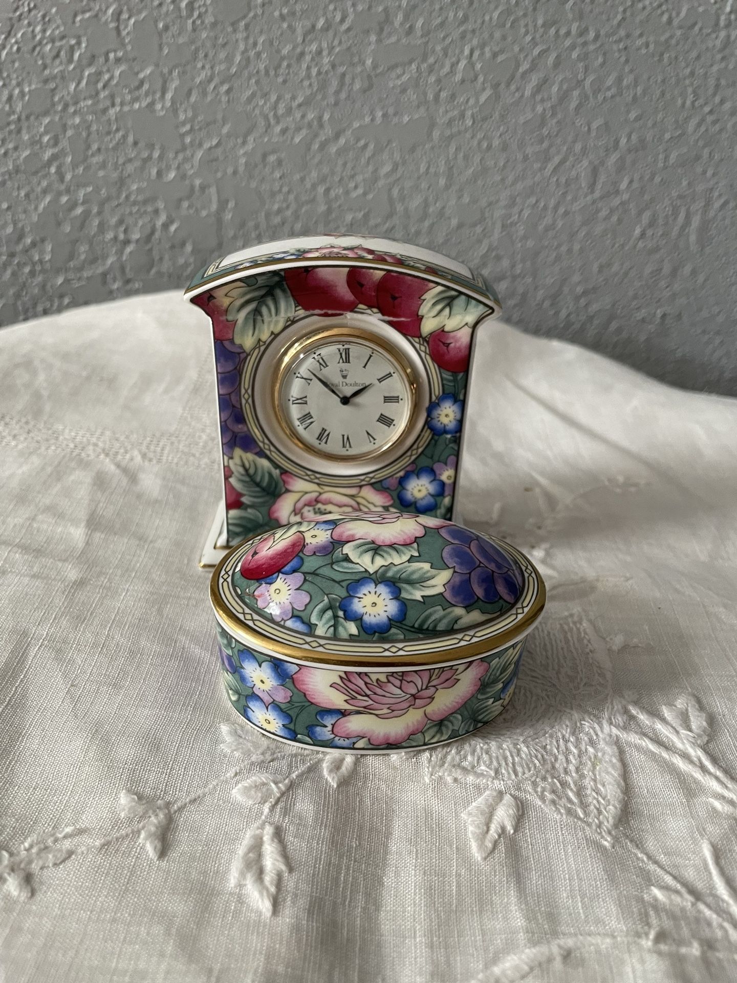 Royal Doulton trinket dish and matching clock 