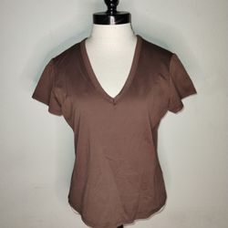 GUESS Collection Vintage Brown V Neck Nylon Shirt Sleeve Shirt Medium