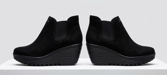Fly London Yat Black Suede Wedge Chelsea Boots