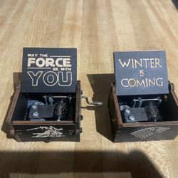mini music boxes I have (1) Game of Thrones and (2) Star wars ones $30 each 