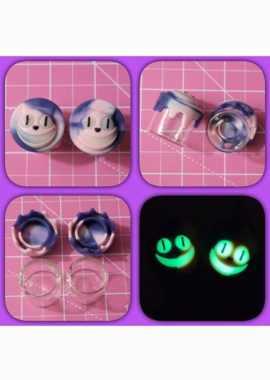 2 x 6ml Silicon/Glass Cheshire Cat Face Lidded Wax/Dab/Oil Storage Containers 