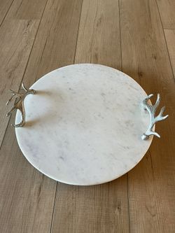 Marble Platter With Steel Antler Handles On Lazy Susan