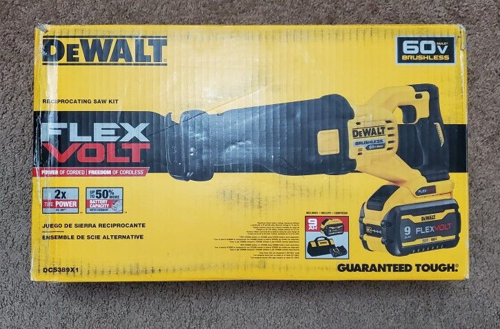 DeWALT FLEXVOLT 60V Reciprocating Saw Kit (Tool + 9.0 Ah Battery + Charger + Bag)