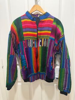 Mexican blanket patterned bomber jacket w/ pockets