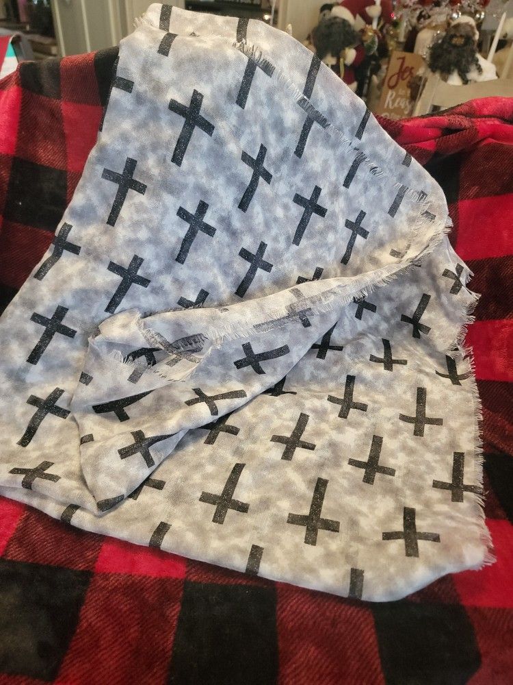 BIG SCARF,SHAWL OR TABLE COVER WITH CROSSES ON IT 
