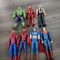 Super Hero Large Toy Lot Spiderman Hulk Superman