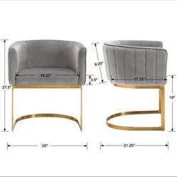 I Set of 2 Modern Velvet Barrel Arm Dining Chairs with Gold Frame, Upholstered Kitchen Chairs for Living Room, Dining Room, Hotel, Gray