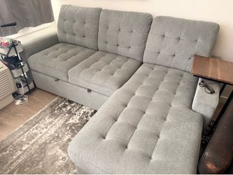 Left Facing Grey Sectional Sleeper Sofa w/Storage