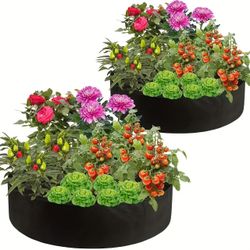 2 Pcs Plant Grow Bag Round Raised Garden Planting Beds Pots 100 Gallon Large Heavy Duty Fabric Grow Pot Breathe Cloth Planting Container Outdoor Black