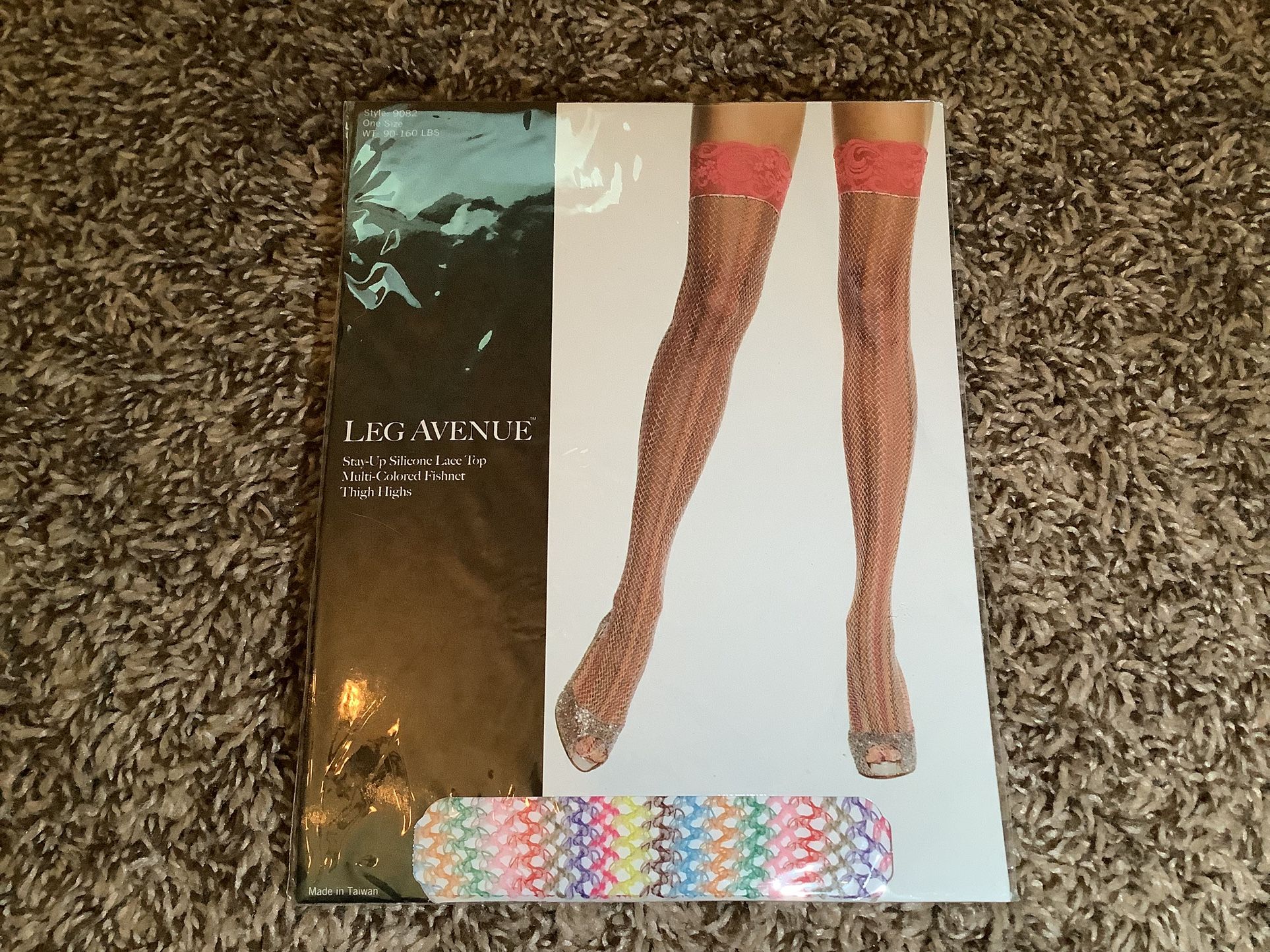 Leg Avenue stay up silicone lace top multicolored fishnet thigh highs, One Size