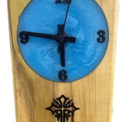 Wooden Clock With Blue Resin 