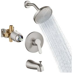 Aolemi Tub Shower Faucet Set With Valve Wall Mount Shower Trim Kit 6 Inch Bathtub Fixtures Rough-in Valve Single-Spray Shower Head System 5.3 Inch Tub