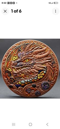 Beautiful 1 KILO 1000 grams .999 COLORIZED COPPER DRAGON Limited Edition.