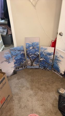 5-Piece Blue Tree Canvas Wall Art Set