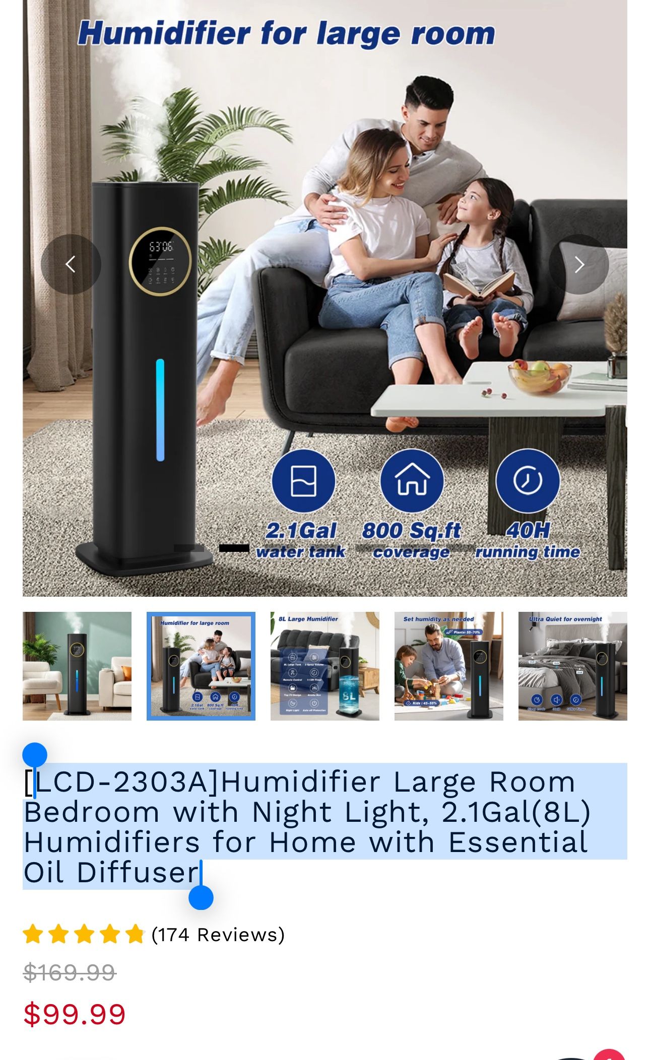 LCD-2303A]Humidifier Large Room Bedroom with Night Light, 2.1Gal(8L) Humidifiers for Home with Essential Oil Diffuser