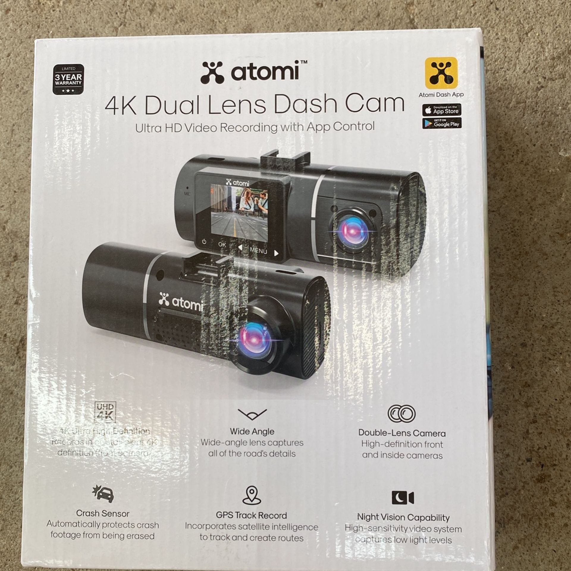 Atomi 4K Dual Lens Dash Cam Camera Car