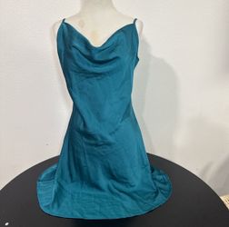 Y2K Teal Satin Cowl Neck Cami Tank Top | Adjustable Straps | 90s Minimalist