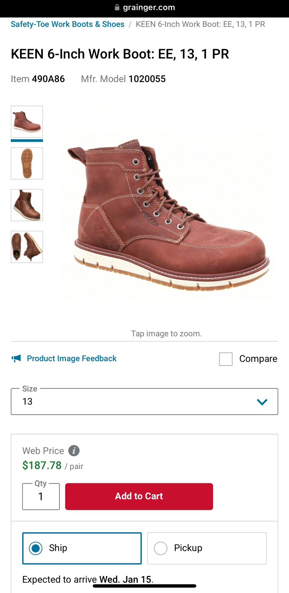 Keen 6 Inch Work Boot Size 13 Steel Toe