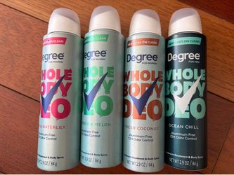 Degree whole body deodorant spray $3/each