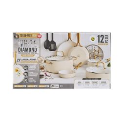 WHITE DIAMOND 12-Piece Toxin-Free Ceramic Nonstick Pots & Pans Cookware Set (Color: White)