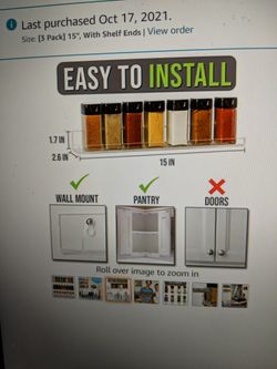 Invisible Spice Rack Wall Mount 15" Crystal Clear Acryclic Shelves 3 Pk