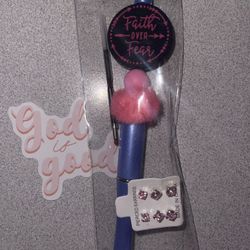 Beaded Pens With Earrings And Extra Ink With Sticker 