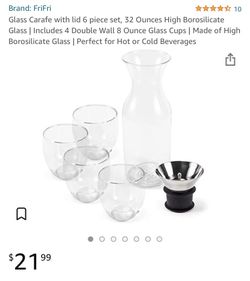 Glass Carafe with lid 6 piece set