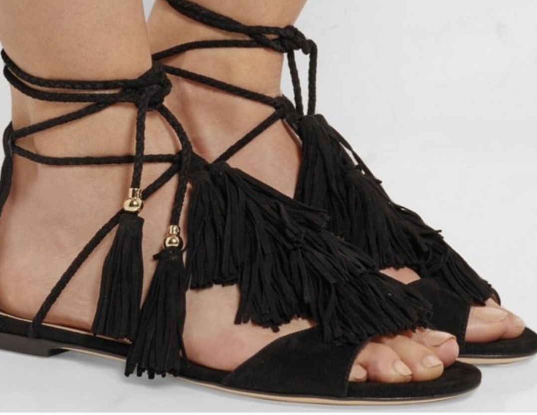 Jimmy Choo Mindy Fringed Lace-Up Sandals runway flats tie up shoes open toe y2k