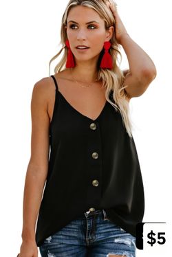 Black/Champagne Spaghetti Strapped Buttoned Tank