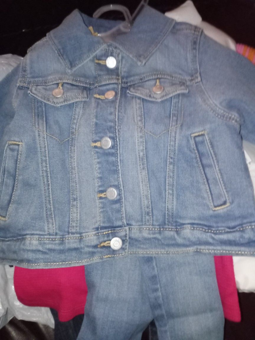 Old Navy Jean Jacket, Hot Pink Thermal Top and Stretch Jeans