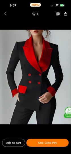 Women's Black and Red Double-Breasted Blazer Suit