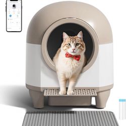 Self Cleaning Litter Box Automatic, 90 L Automatic Cat Litter Box for Multiple Cats APP-Controlled with Smart Sensors, Safety Protection,Mat,1 Roll Ga