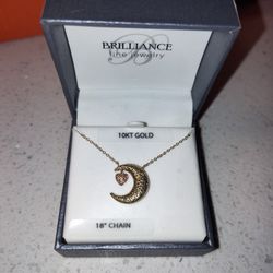 18" 10k Gold Moon And Heart Necklace 