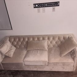 Cream Tufted Velvet Couch