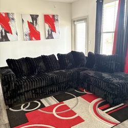 New in Box Black Fluffy Sectional Couch $10DOWN