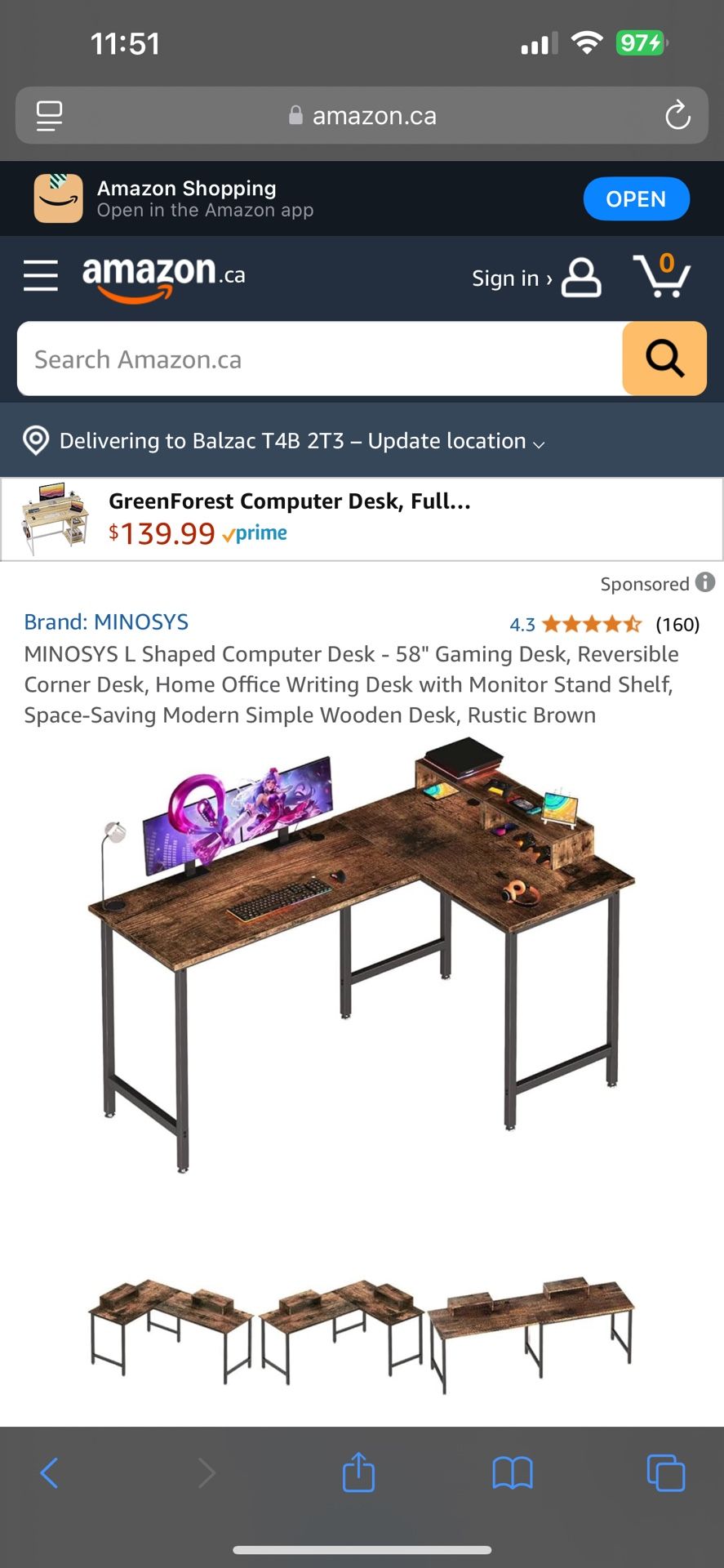 MINOSYS L Shaped Computer Desk - 58" Gaming Desk, Reversible Corner Desk, Home Office Writing Desk with Monitor Stand Shelf, Space-Saving Modern Simpl
