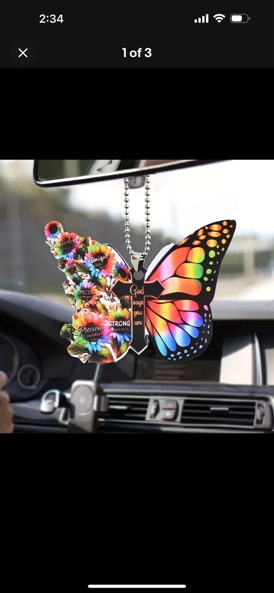 Colored Butterfly Cross Christian Religion Window Car Mirror Hanging - New