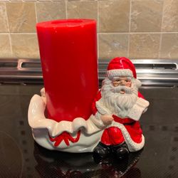 Santa Candleholder with Candle