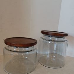 BH& G Thick Glass Canisters With Wood Lids 