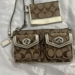 Coach Metallic Champagne Wristlet & Matching Wallet