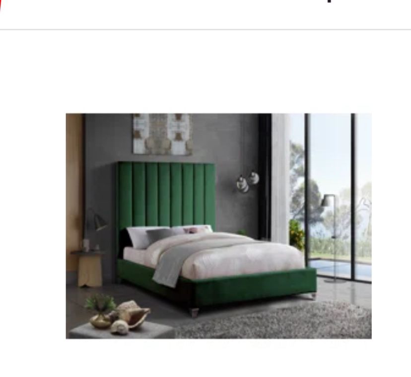 Wayfair Velvet Forest Green Upholstered Platform Queen Size Bed
