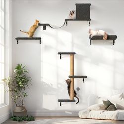 Wood Cat Wall Shelves Climbing Wall with Scratching Post Bridge New Condition in Box 