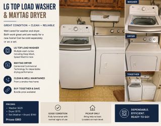 LG Top Load Washer & Maytag Dryer Set