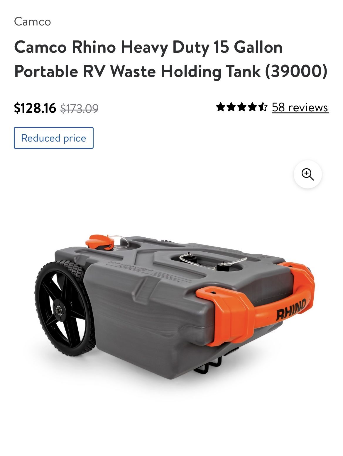 Portable Black Water Tank 15 Gallons Brand New In Box
