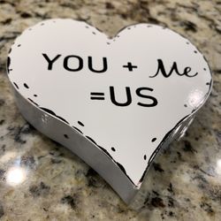 New 5 By 5 Inch Thick Wood Heart W/ Saying, Painted To Look Like Metal Aged Finish
